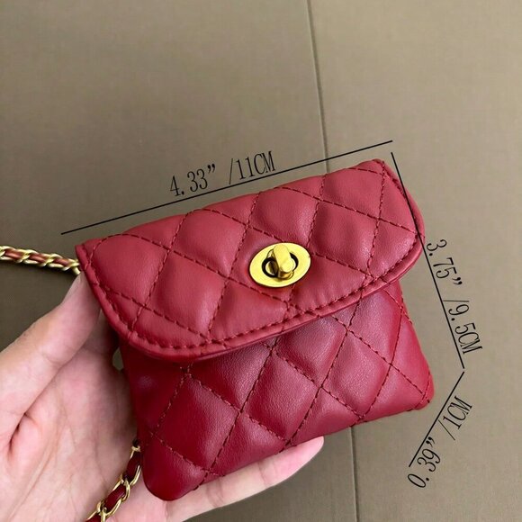 Burgundy Fashionable Women's Faux Diamond Embroidered Chain Mini Shoulder Bag - Picture 5 of 5